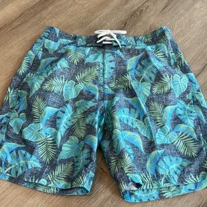 Unk Men's Leaf Pattern Swim Shorts - Blue and Green
